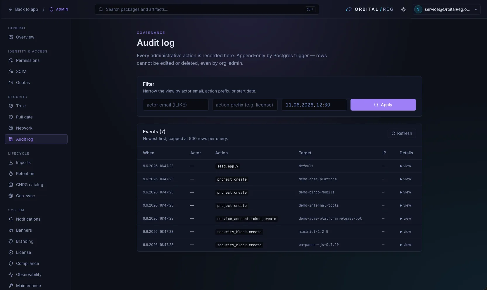 Append-only audit log